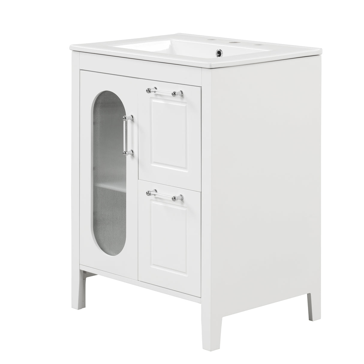 24" Bathroom Vanity with Sink, Bathroom Vanity Cabinet with Two Drawers and Door, Adjustable Shelf, Solid Wood and MDF, White - V.I.P Digital Presence