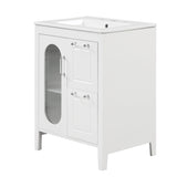 24" Bathroom Vanity with Sink, Bathroom Vanity Cabinet with Two Drawers and Door, Adjustable Shelf, Solid Wood and MDF, White - V.I.P Digital Presence