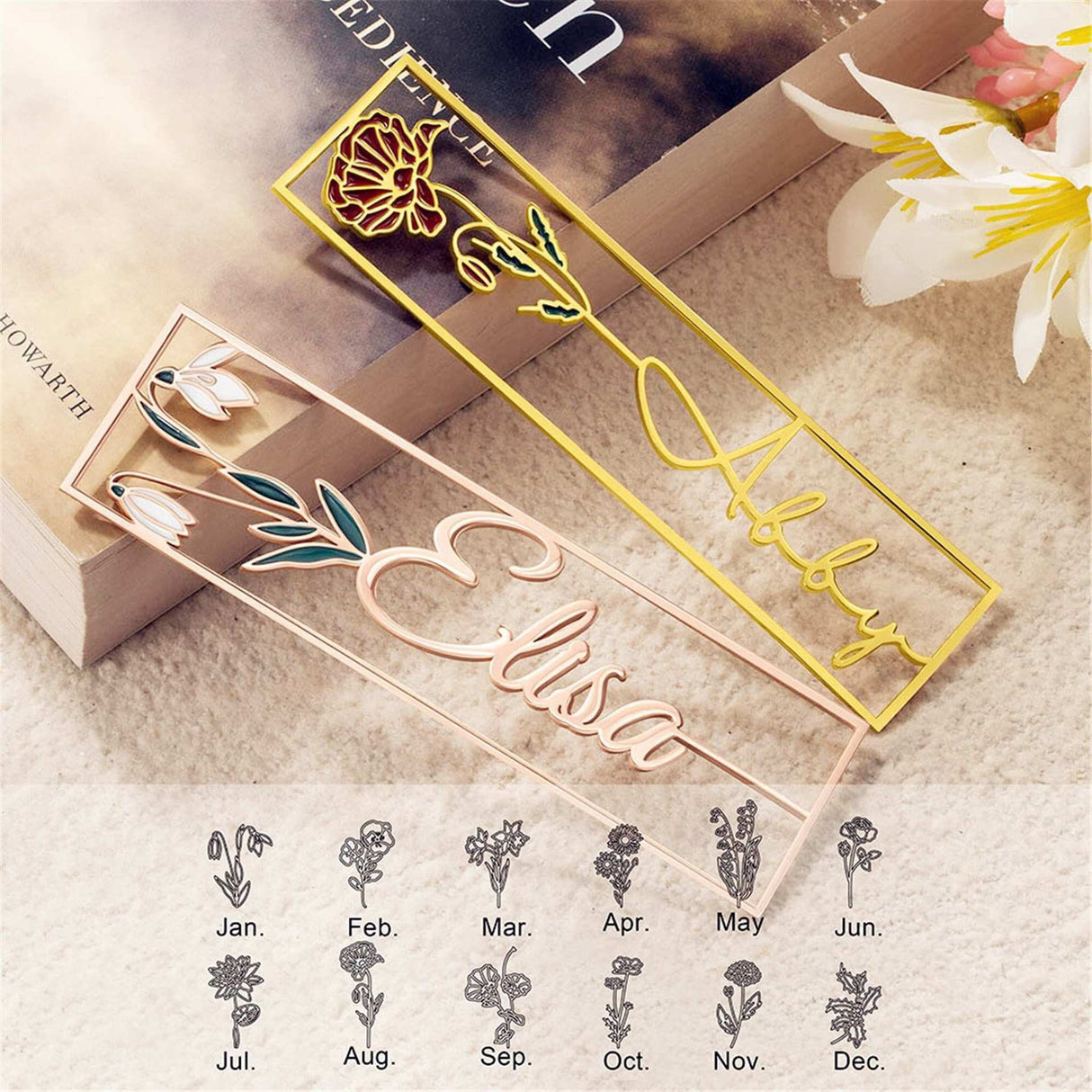 Stainless steel colored birthday flower bookmark personalized DIY hollow out style drip oil letter graduation gift - V.I.P Digital Presence