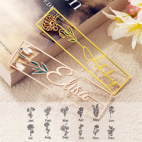 Stainless steel colored birthday flower bookmark personalized DIY hollow out style drip oil letter graduation gift - V.I.P Digital Presence