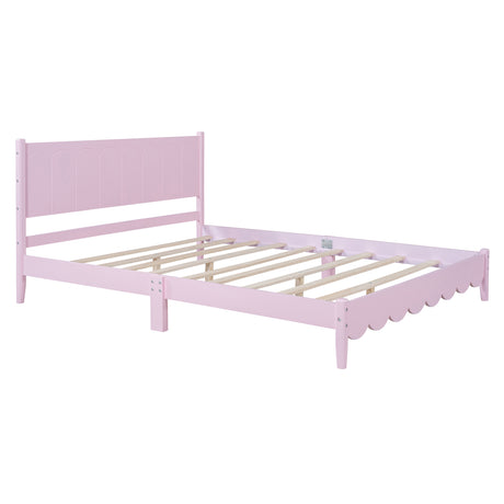 Queen Size Wood Platform Bed Frame, Retro Style Bed with Rectangular Headboard,No Need Box Spring,Pink - V.I.P Digital Presence