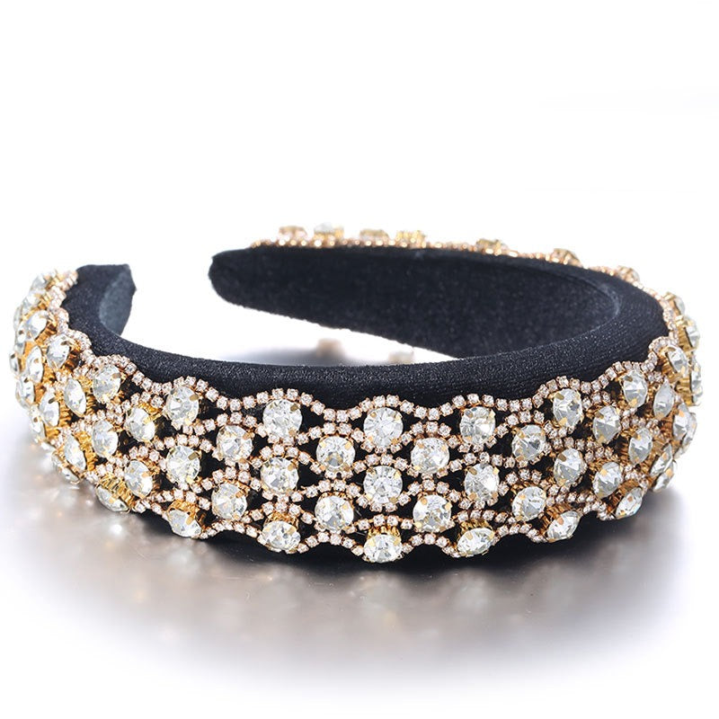 Full inlaid rhinestone fashionable wide edged solid color sponge head hoop - V.I.P Digital Presence