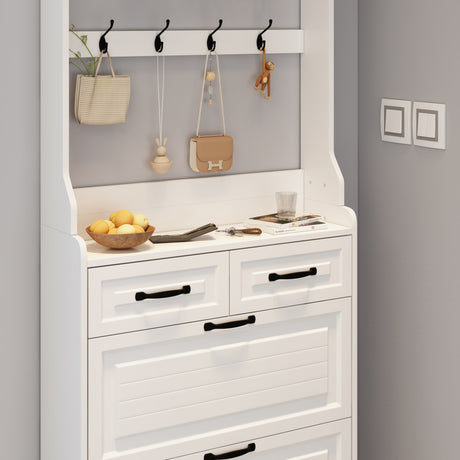NEW White color shoe cabinet with 3 doors 2 drawers with hanger,PVC door with shape ,large space for storage - V.I.P Digital Presence
