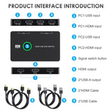 USB/HDMI/KVM switch for 2 computers to share keyboard, mouse, printer, high-definition display - V.I.P Digital Presence