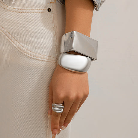 Retro personalized metal square mirror bracelet with frosted curve bracelet - V.I.P Digital Presence