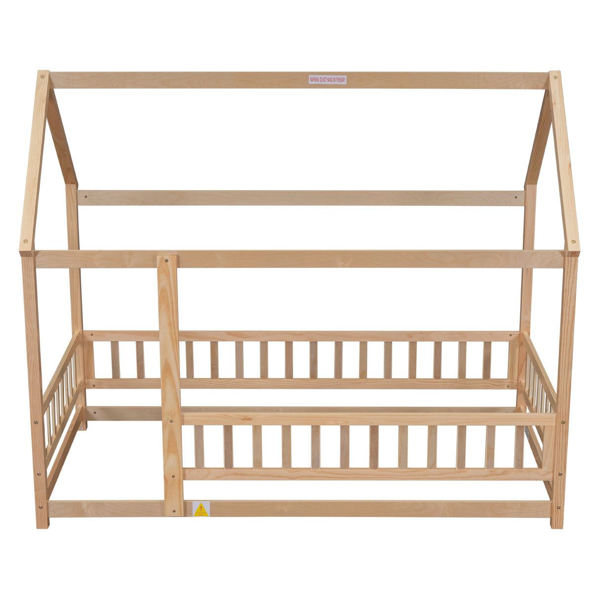 Twin Size Floor Wooden Bed with House Roof Frame, Fence Guardrails - V.I.P Digital Presence