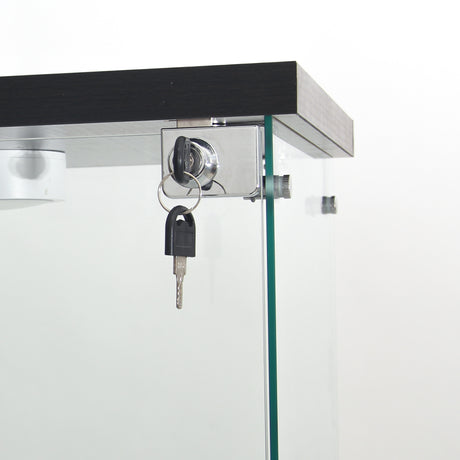 4 LED light glass display cabinets with door shelves, floor standing antique bookshelf, 64.7 "* 16.7" * 14.3 ", black - V.I.P Digital Presence