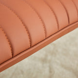 Brown minimalist armless sofa chair with PU backrest and black metal legs