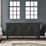 Carved Flower Door Large Storage Cabinet With Metal Handle Suitable For Living Room, Kitchen, Entryway(BLACK) - V.I.P Digital Presence