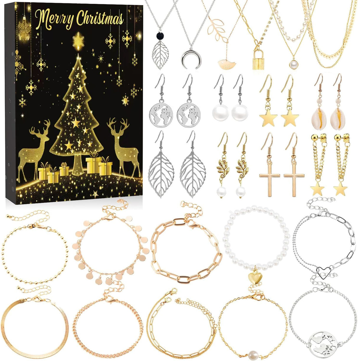DIY creative children's bracelet jewelry 24-grid calendar Christmas holiday surprise blind box silver set - V.I.P Digital Presence