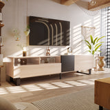 Modern TV Stand for 80'' TV with Double Storage Space Media Console Table Entertainment Center with Drop Down Door
