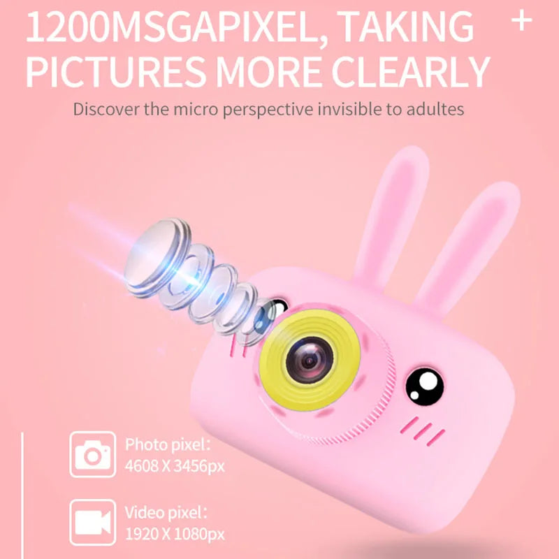 Cámara digital HD para niños, cámara de 2 pulgadas con bonitos dibujos animados, juguetes para niños, regalo de cumpleaños, cámara de 1600 W