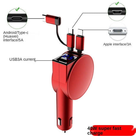 Vogek 3-in-1 Car Charger 60W Super Fast Charging for iPhone Xiaomi Huawei Samsung with Telescopic Charging Cables and Adapters - V.I.P Digital Presence