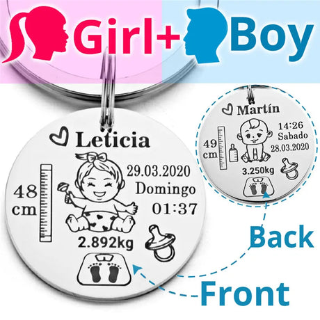 Lovely Personalized Baby Boys Girls Keychain  Name Birth Weight Height For Newborn Commemorate New Mom Dad Gift Keyring P026_C - V.I.P Digital Presence