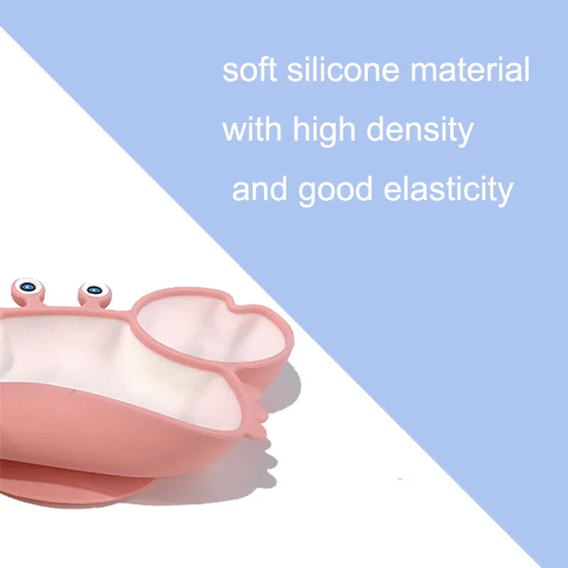 Sub-grid Silicone Sucker Tableware For Baby Cartoon Crab Anti-fall Dinner Plate Infant Kids Supplementary Food Bowl Soft Dishes