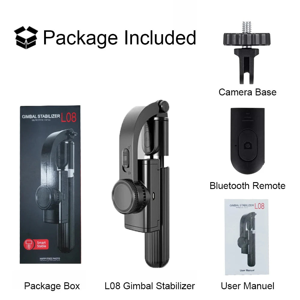 Estabilizador de teléfono, grabación de video, cardán de mano universal, estabilizadores de teléfonos inteligentes, palo de selfie inalámbrico Bluetooth, vlog, transmisión en vivo