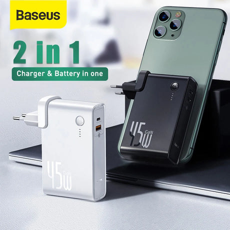 Baseus GaN Power Bank Charger 10000mAh 45W USB C PD Fast Charging 2 in 1 Charger & Battery as One ForiP 11 Pro Laptop ForXiaomi - V.I.P Digital Presence
