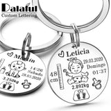 Lovely Personalized Baby Boys Girls Keychain  Name Birth Weight Height For Newborn Commemorate New Mom Dad Gift Keyring P026_C - V.I.P Digital Presence