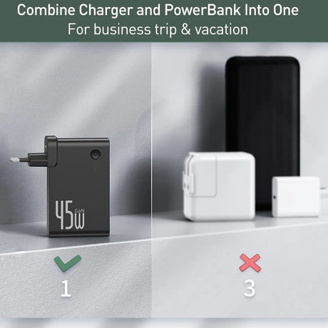 Baseus GaN Power Bank Charger 10000mAh 45W USB C PD Fast Charging 2 in 1 Charger & Battery as One ForiP 11 Pro Laptop ForXiaomi - V.I.P Digital Presence