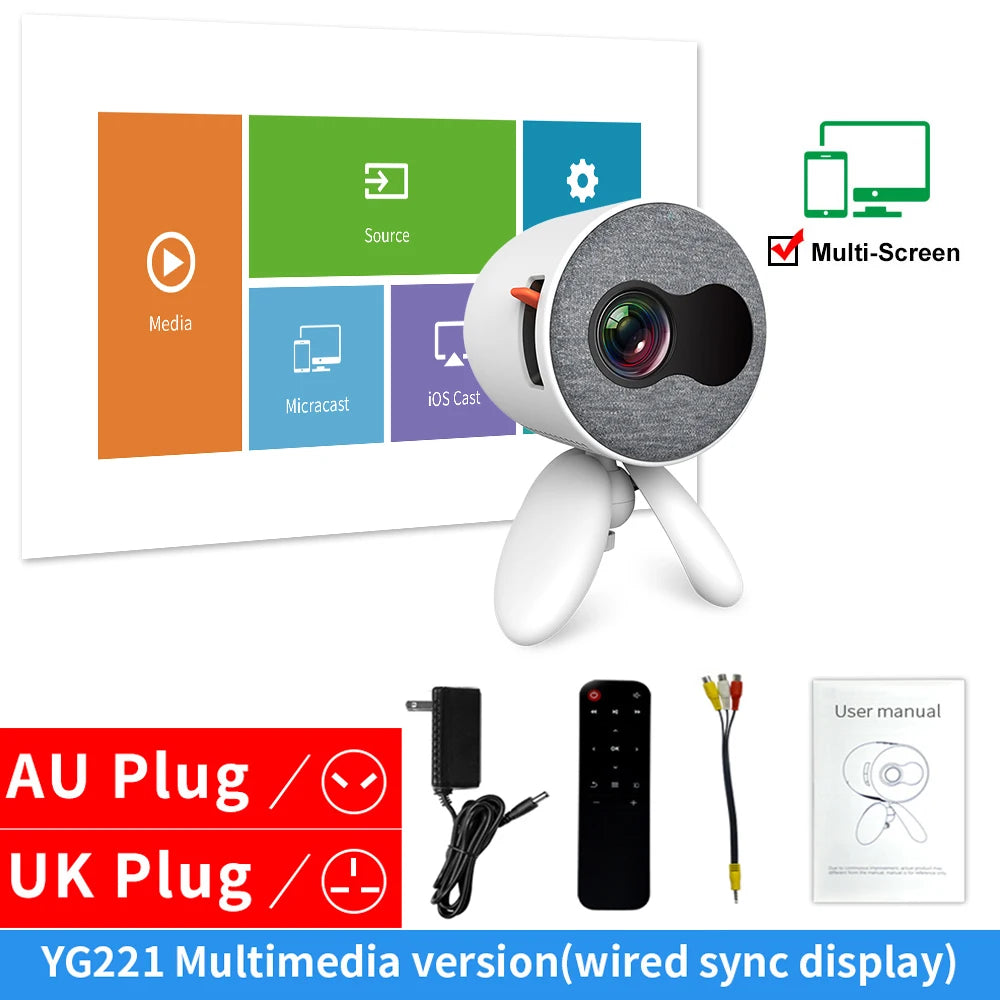 LEJIADA YG220 Mini Proyector Audio Teléfono de 3,5 mm con Pantalla Versión Actualizada Proyector Portátil de Bolsillo Lindo Reproductor de Video Regalo para Niños 