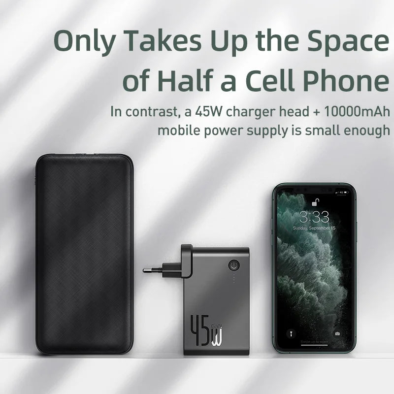 Baseus GaN Power Bank Charger 10000mAh 45W USB C PD Fast Charging 2 in 1 Charger & Battery as One ForiP 11 Pro Laptop ForXiaomi - V.I.P Digital Presence