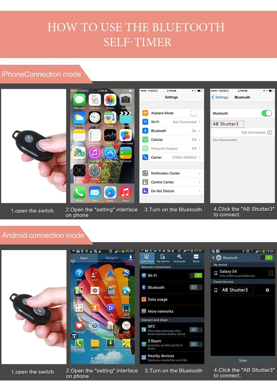 Obturador de control remoto para cámara de teléfono inteligente con Bluetooth inalámbrico para palo de selfie, monopié compatible con Android, iOS, iPhone X y iPhone 8.