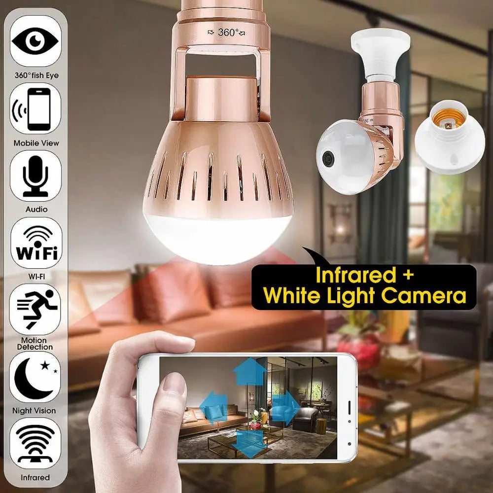 200W  Camera Bulb Lamp light Wireless 2MP HD 360 Degrees Panoramic Light Home Cctv Security Video Surveillance Wifi  Camera - V.I.P Digital Presence