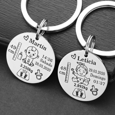 Lovely Personalized Baby Boys Girls Keychain  Name Birth Weight Height For Newborn Commemorate New Mom Dad Gift Keyring P026_C - V.I.P Digital Presence