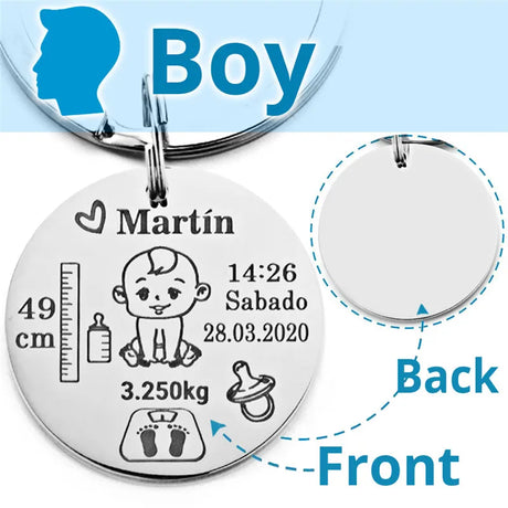 Lovely Personalized Baby Boys Girls Keychain  Name Birth Weight Height For Newborn Commemorate New Mom Dad Gift Keyring P026_C - V.I.P Digital Presence