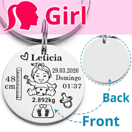 Lovely Personalized Baby Boys Girls Keychain  Name Birth Weight Height For Newborn Commemorate New Mom Dad Gift Keyring P026_C - V.I.P Digital Presence