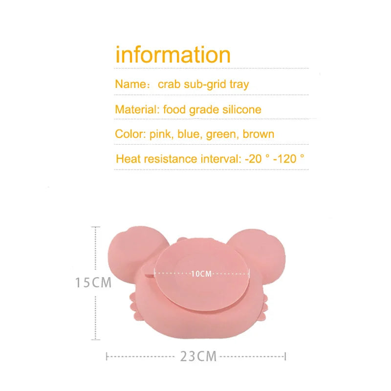 Sub-grid Silicone Sucker Tableware For Baby Cartoon Crab Anti-fall Dinner Plate Infant Kids Supplementary Food Bowl Soft Dishes