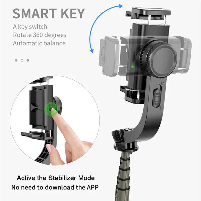 Estabilizador de teléfono, grabación de video, cardán de mano universal, estabilizadores de teléfonos inteligentes, palo de selfie inalámbrico Bluetooth, vlog, transmisión en vivo