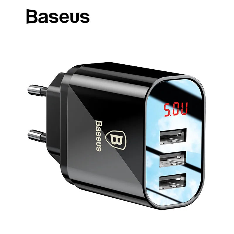 LED Display 3 USB Charger, Baseus Mobile Phone USB Charger Fast Charging Wall Charger For iPhone Samsung Xiaomi 3.4A Max Charger - V.I.P Digital Presence