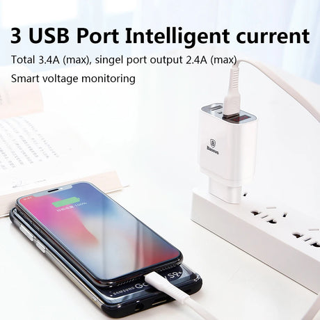 LED Display 3 USB Charger, Baseus Mobile Phone USB Charger Fast Charging Wall Charger For iPhone Samsung Xiaomi 3.4A Max Charger - V.I.P Digital Presence