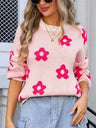 Angel Wings Flower Round Neck Dropped Shoulder Sweater - V.I.P Digital Presence