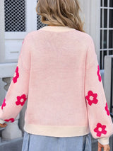 Angel Wings Flower Round Neck Dropped Shoulder Sweater - V.I.P Digital Presence
