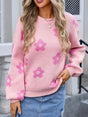 Angel Wings Flower Round Neck Dropped Shoulder Sweater - V.I.P Digital Presence
