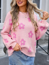 Angel Wings Flower Round Neck Dropped Shoulder Sweater - V.I.P Digital Presence