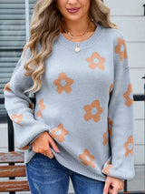 Angel Wings Flower Round Neck Dropped Shoulder Sweater - V.I.P Digital Presence