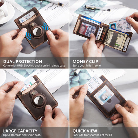 Anti-Magnetic Change Clip Head Layer Cowhide Suitable For Airtag Anti-Lost Device Dollar Clip Leather Men's Wallet - V.I.P Digital Presence