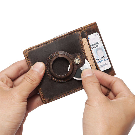 Anti-Magnetic Change Clip Head Layer Cowhide Suitable For Airtag Anti-Lost Device Dollar Clip Leather Men's Wallet - V.I.P Digital Presence