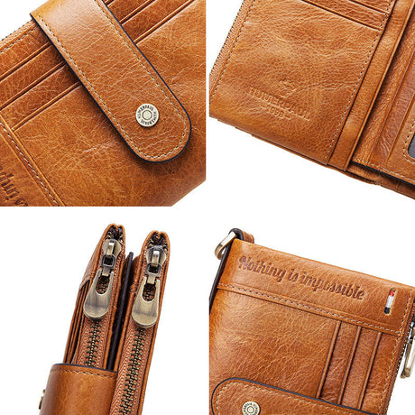 Anti-Theft Brush Double Zipper Leather Wallet Multi Card Slot Men's Wallet Crazy Horse Leather Coin Purse - V.I.P Digital Presence