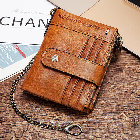 Anti-Theft Brush Double Zipper Leather Wallet Multi Card Slot Men's Wallet Crazy Horse Leather Coin Purse - V.I.P Digital Presence