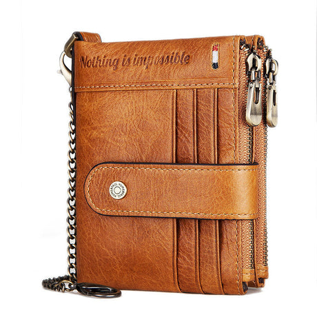 Anti-Theft Brush Double Zipper Leather Wallet Multi Card Slot Men's Wallet Crazy Horse Leather Coin Purse - V.I.P Digital Presence