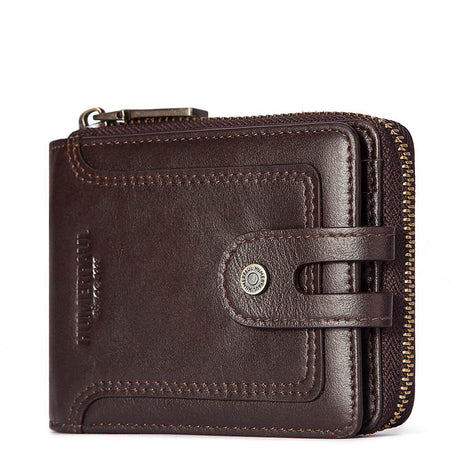 Anti-Theft Brush Men's Leather Wallet Top Layer Cowhide Short Coin Purse Zipper Retro Leather Men Bag - V.I.P Digital Presence