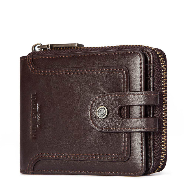 Anti-Theft Brush Men's Leather Wallet Top Layer Cowhide Short Coin Purse Zipper Retro Leather Men Bag - V.I.P Digital Presence