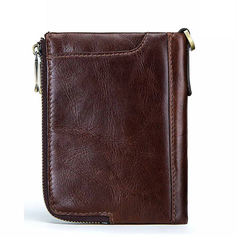 Anti-Theft Brush RFID Genuine Leather Men's Wallet Multifunctional Double Zipper Vertical Wallet Fashion Casual Coin Purse - V.I.P Digital Presence