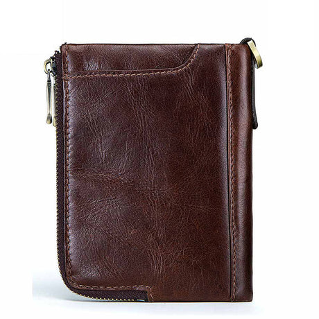 Anti-Theft Brush RFID Genuine Leather Men's Wallet Multifunctional Double Zipper Vertical Wallet Fashion Casual Coin Purse - V.I.P Digital Presence