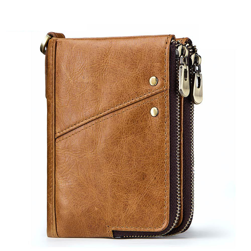 Anti-Theft Brush RFID Genuine Leather Men's Wallet Multifunctional Double Zipper Vertical Wallet Fashion Casual Coin Purse - V.I.P Digital Presence