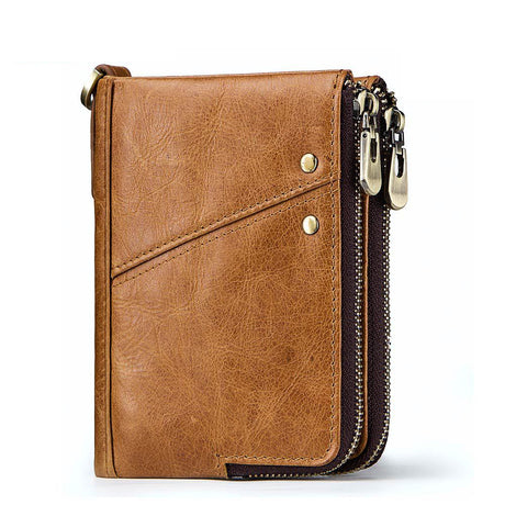 Anti-Theft Brush RFID Genuine Leather Men's Wallet Multifunctional Double Zipper Vertical Wallet Fashion Casual Coin Purse - V.I.P Digital Presence